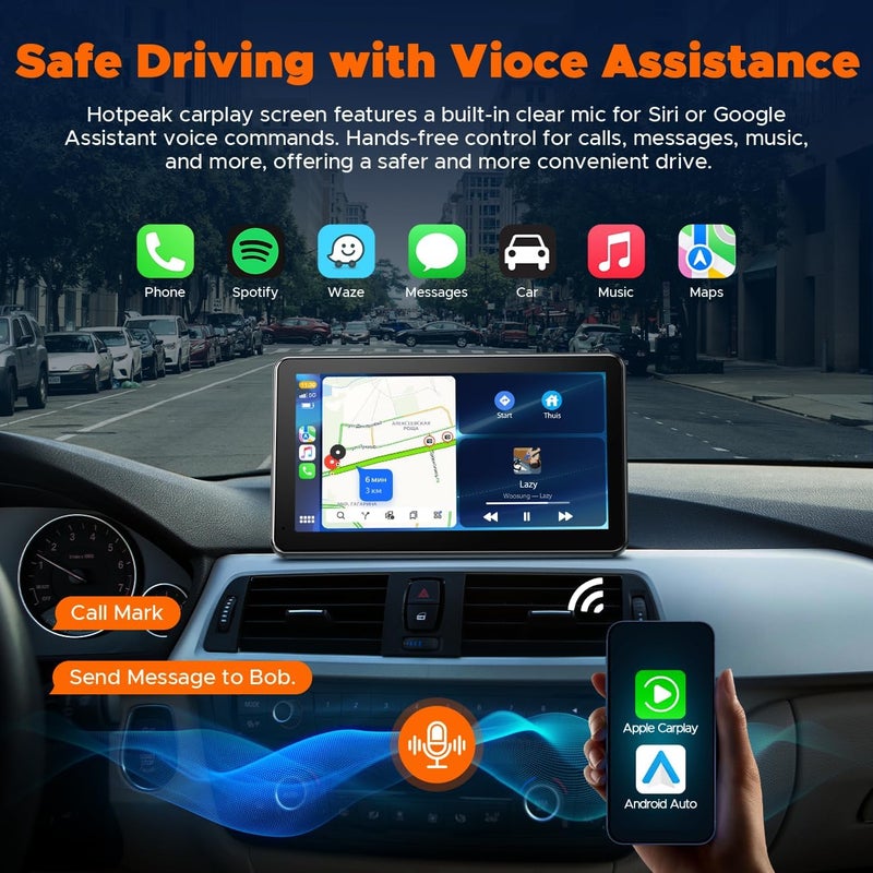 HOTPEAK 7-inch Portable Carplay Screen for Car Compatable with Apple CarPlay and Android Auto,Wireless Car Play Unit with GPS Navigation,Bluetooth,Mirror Link,Touch Screen for All Vehicles - Image 2