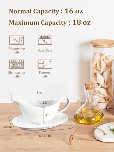 Yedio 18 oz Gravy Boat with Saucer, Large White Ceramic Gravy Boat, Boat and Tray for Turkey Beef Sauce, Salad Dressing, Creamer, Milk, Broth,Microwave and Dishwasher Safe - Image 2