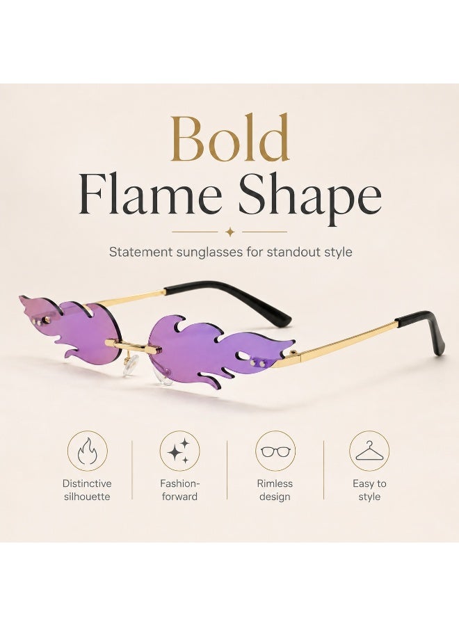 Gasin Unisex Flame Rimless Sunglasses UV400 Metal Frame Fashion Trendy Party Street Style Eyewear - Image 2