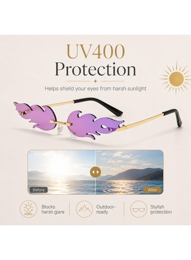 Gasin Unisex Flame Rimless Sunglasses UV400 Metal Frame Fashion Trendy Party Street Style Eyewear - Image 3