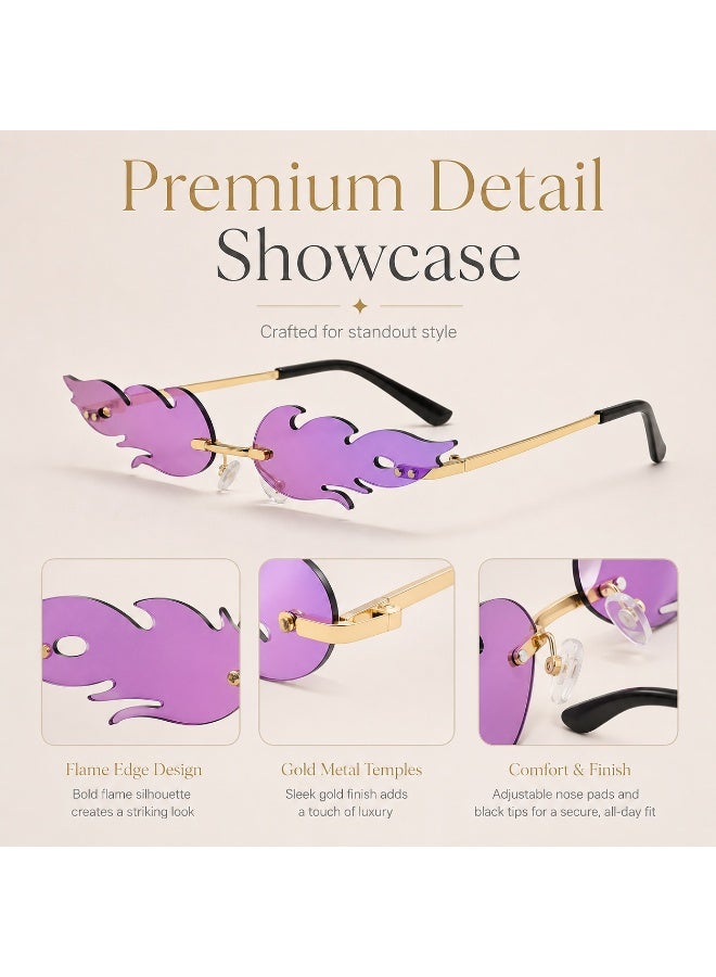Gasin Unisex Flame Rimless Sunglasses UV400 Metal Frame Fashion Trendy Party Street Style Eyewear - Image 4