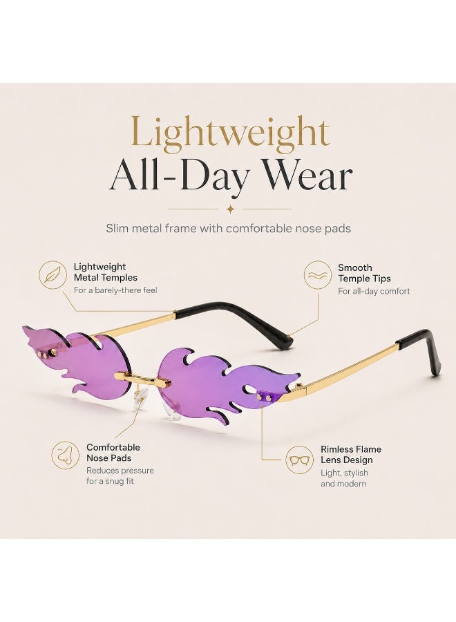 Gasin Unisex Flame Rimless Sunglasses UV400 Metal Frame Fashion Trendy Party Street Style Eyewear - Image 5