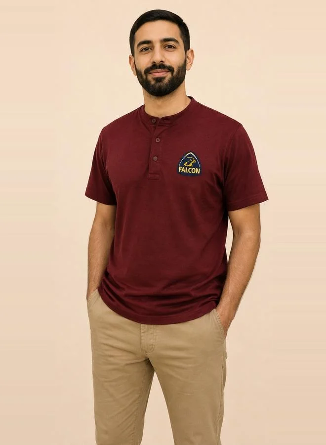 تايك تو Red Falcon Logo Short Sleeves Henley T-Shirt By Falcon