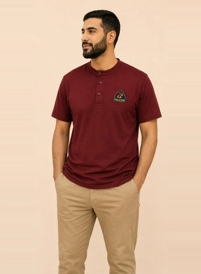 تايك تو Red Falcon Logo Short Sleeves Henley T-Shirt By Falcon