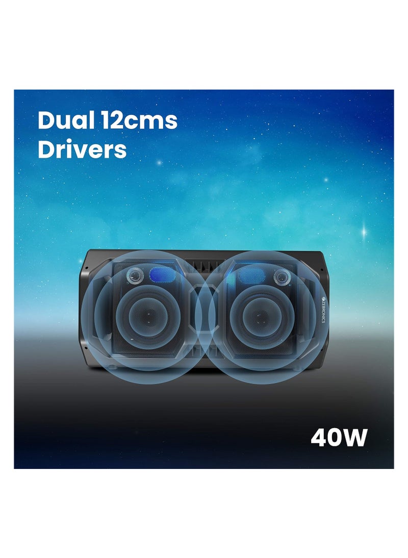Zeb-Space Deck PRO Wireless Bluetooth 40W Boombox Party Portable Speaker Supporting LED Display, RGB Lights, USB, SD Card, AUX, MIC in, FM, TWS & Comes with Wireless MIC + Remote Control.