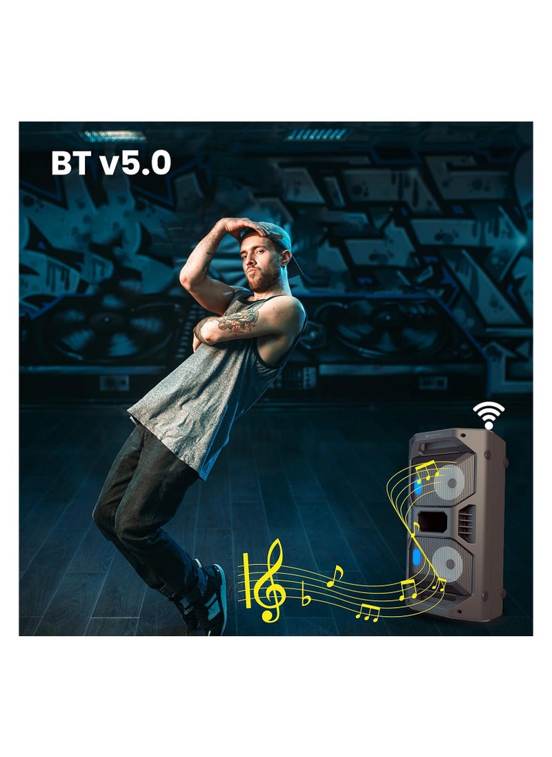 Zeb-Space Deck PRO Wireless Bluetooth 40W Boombox Party Portable Speaker Supporting LED Display, RGB Lights, USB, SD Card, AUX, MIC in, FM, TWS & Comes with Wireless MIC + Remote Control.