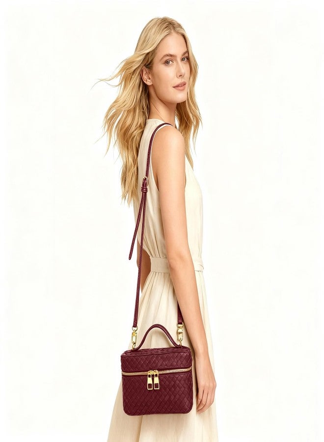 JYG Trendy Shoulder Bags for Women Mini L19 Square Box Satchel Bag Cute PU Leather Crossbody Purse with Adjustable Strap Burgundy - Image 2