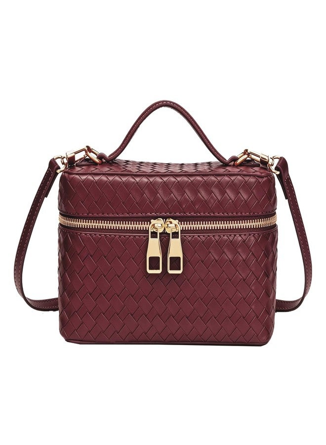 JYG Trendy Shoulder Bags for Women Mini L19 Square Box Satchel Bag Cute PU Leather Crossbody Purse with Adjustable Strap Burgundy - Image 1
