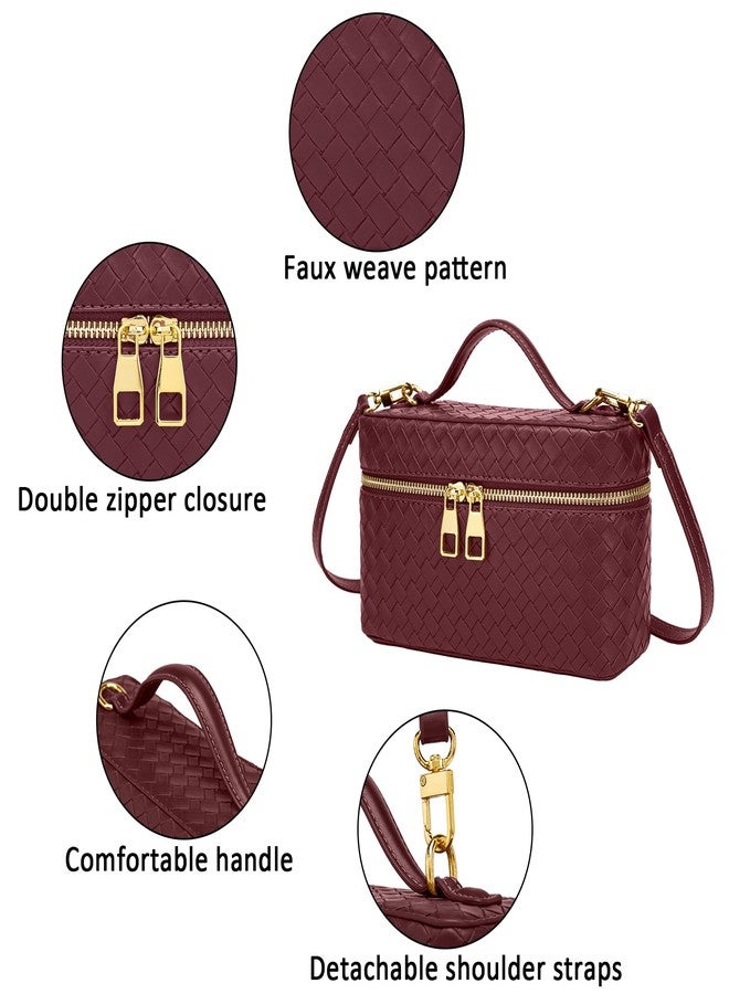 JYG Trendy Shoulder Bags for Women Mini L19 Square Box Satchel Bag Cute PU Leather Crossbody Purse with Adjustable Strap Burgundy - Image 3