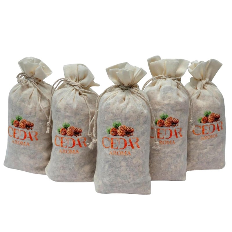 BLOOMAX 5 Cedar Sachets Bag Cedar Wood Chips Sachets for Insect Repellent Fragrance Cedar Sachet for Drawers and Closets Fresh Relaxing Fragrance Ideal for Wardrobes Cedar Bag Pack of 5 - Image 1