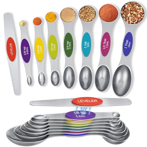 MTROYALDIA 8 PCS 304 Stainless Steel Measuring Spoons Set, 8 Pieces Magnetic Measuring Spoons for Cooking Baking, Coffee Sugar Salt for Liquid Wet and Dry Ingredients (Rainbow) - Image 1