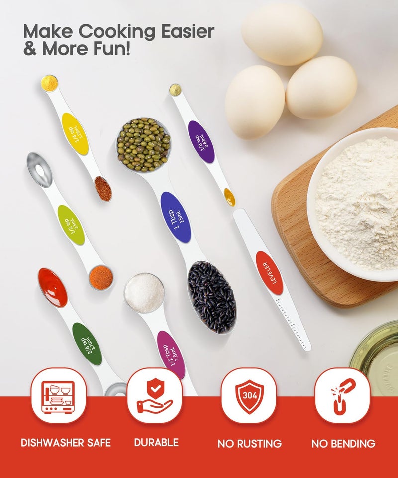 MTROYALDIA 8 PCS 304 Stainless Steel Measuring Spoons Set, 8 Pieces Magnetic Measuring Spoons for Cooking Baking, Coffee Sugar Salt for Liquid Wet and Dry Ingredients (Rainbow) - Image 5