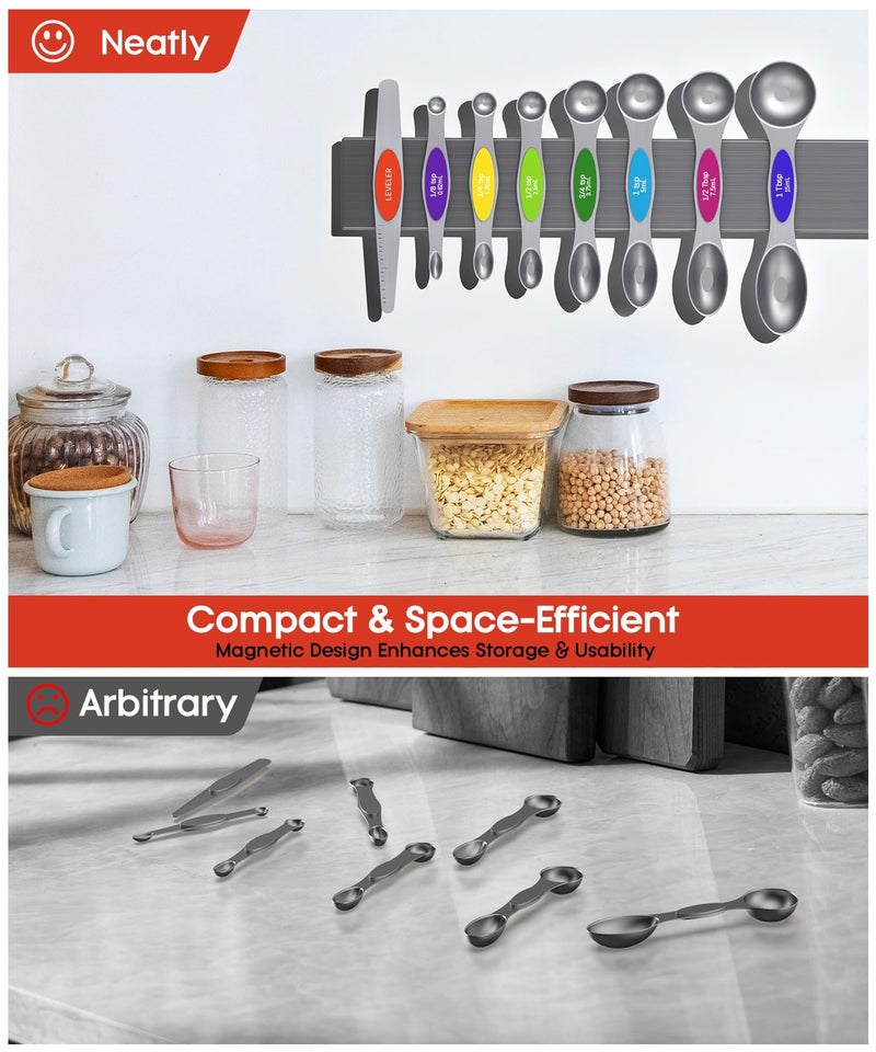 MTROYALDIA 8 PCS 304 Stainless Steel Measuring Spoons Set, 8 Pieces Magnetic Measuring Spoons for Cooking Baking, Coffee Sugar Salt for Liquid Wet and Dry Ingredients (Rainbow) - Image 4