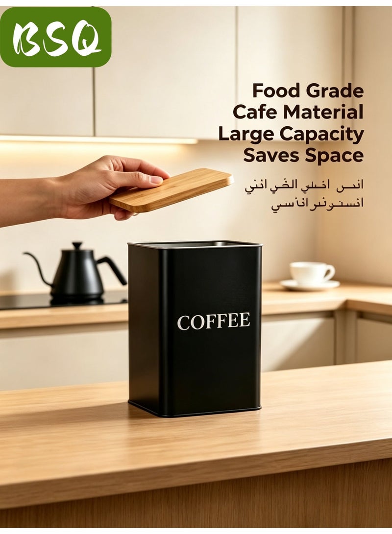 BSQ Airtight Coffee Storage Canister | Natural Wood Lid | Tinplate Tea Tin | Moisture-Proof & Light-Blocking Tea Container for Kitchen Countertops - Image 3