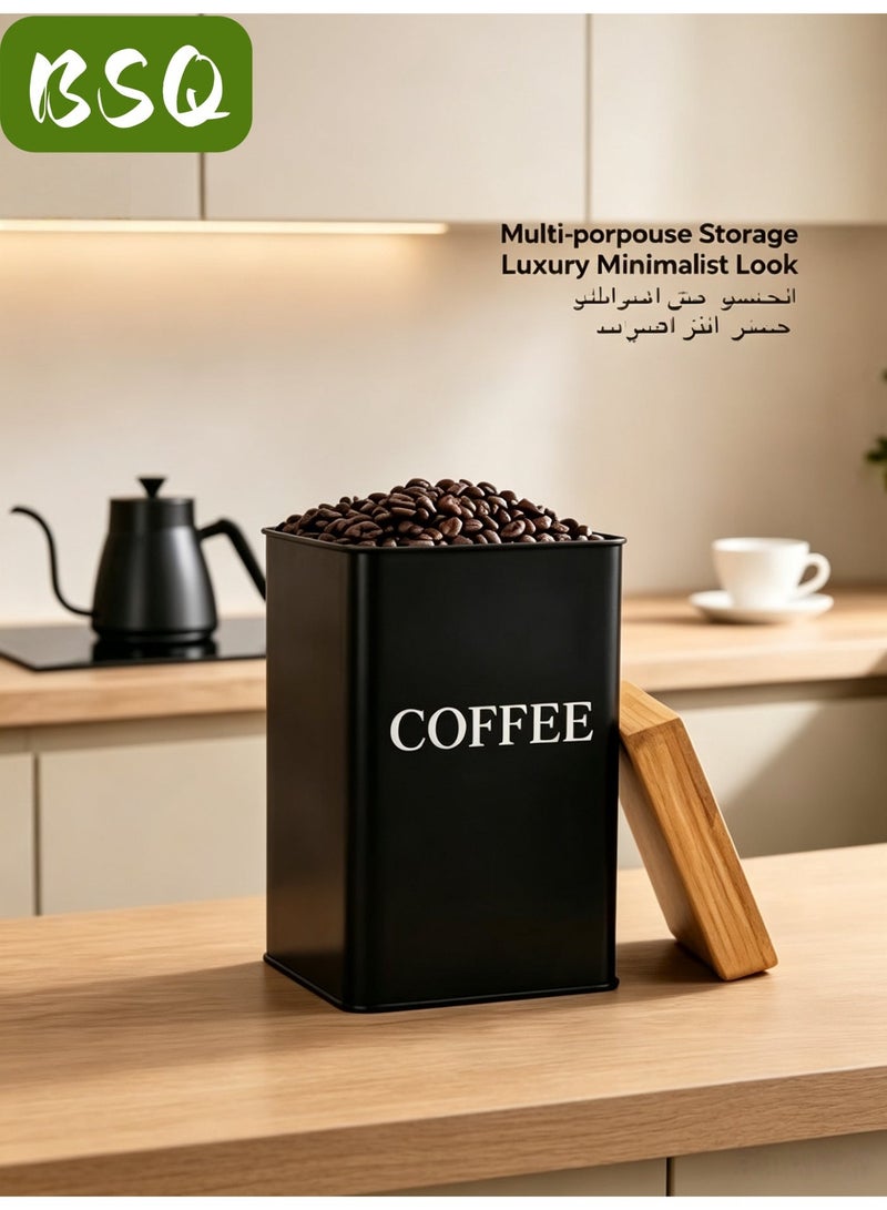 BSQ Airtight Coffee Storage Canister | Natural Wood Lid | Tinplate Tea Tin | Moisture-Proof & Light-Blocking Tea Container for Kitchen Countertops - Image 4