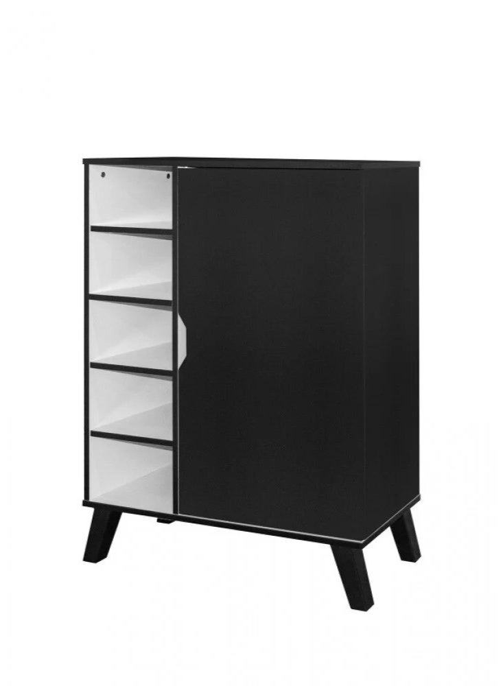 بيتي خزانة أحذية خشب باب واحد مع 5 أرفف تخزين لون أسود وأبيض - صناعة ماليزي مقاس ( 35*80* 120 ) سم - Image 4