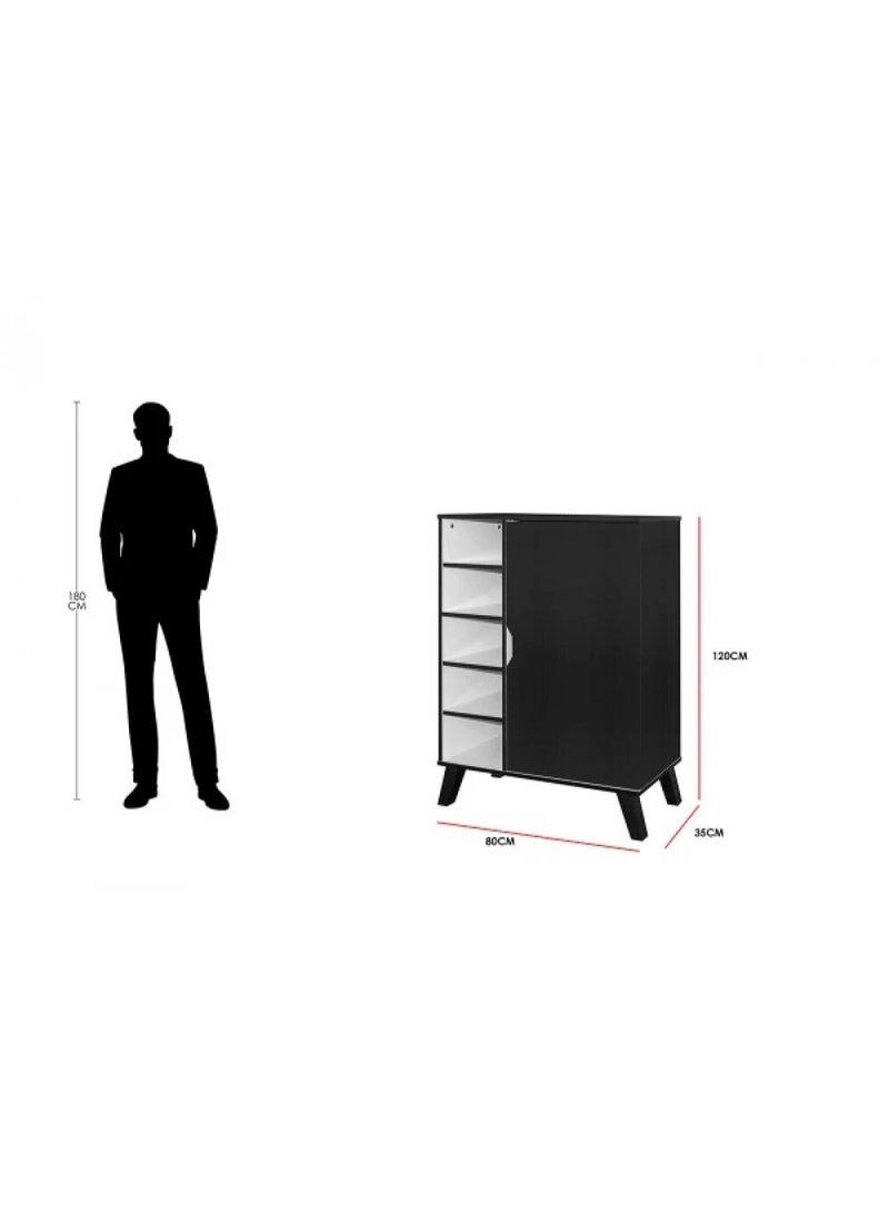 بيتي خزانة أحذية خشب باب واحد مع 5 أرفف تخزين لون أسود وأبيض - صناعة ماليزي مقاس ( 35*80* 120 ) سم - Image 2