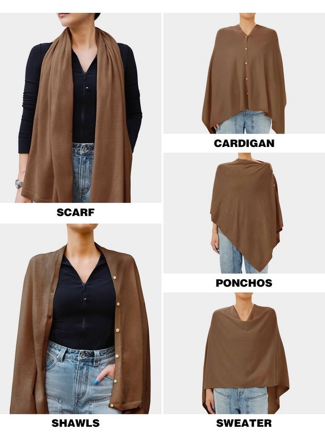 Puli - Women'S Versatile Knitted Shawls Scarf Poncho Sweater With Buttons Light Weight Spring Summer Fall Shawl Wrap - Image 1