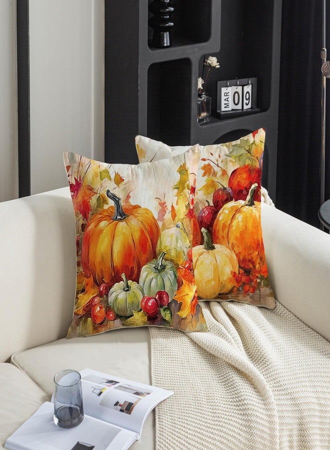 TAJWE Fall Pumpkin Pillow Covers 18x18 Set of 2 Autumn Thanksgiving Harvest Decorations for Sofa Couch Home - Image 4