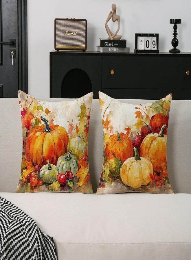 TAJWE Fall Pumpkin Pillow Covers 18x18 Set of 2 Autumn Thanksgiving Harvest Decorations for Sofa Couch Home - Image 3