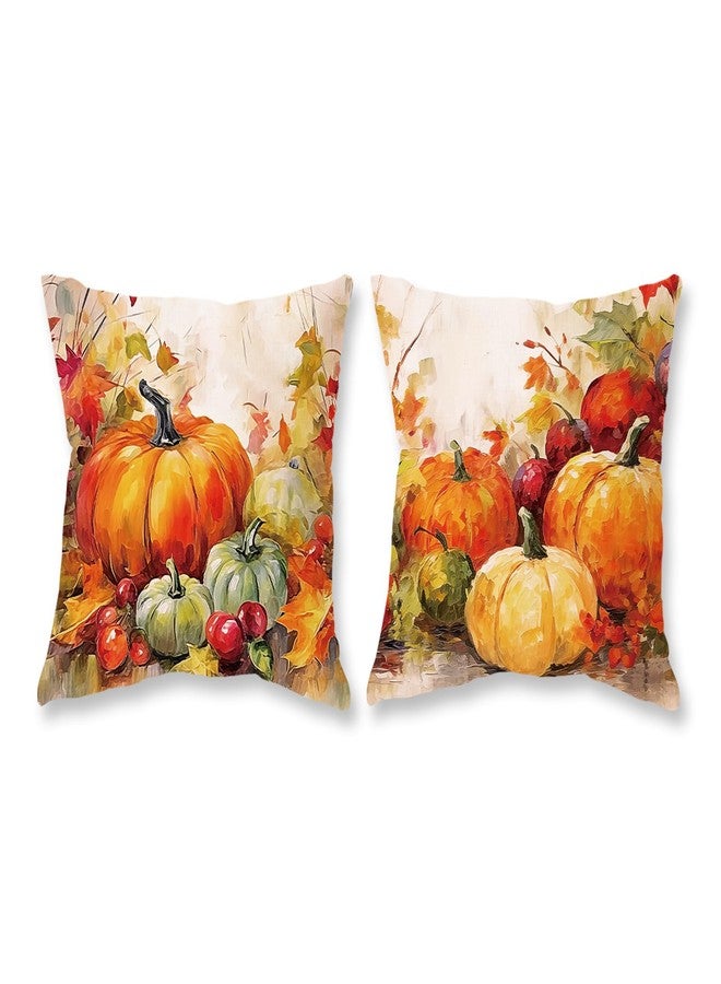 TAJWE Fall Pumpkin Pillow Covers 18x18 Set of 2 Autumn Thanksgiving Harvest Decorations for Sofa Couch Home - Image 1