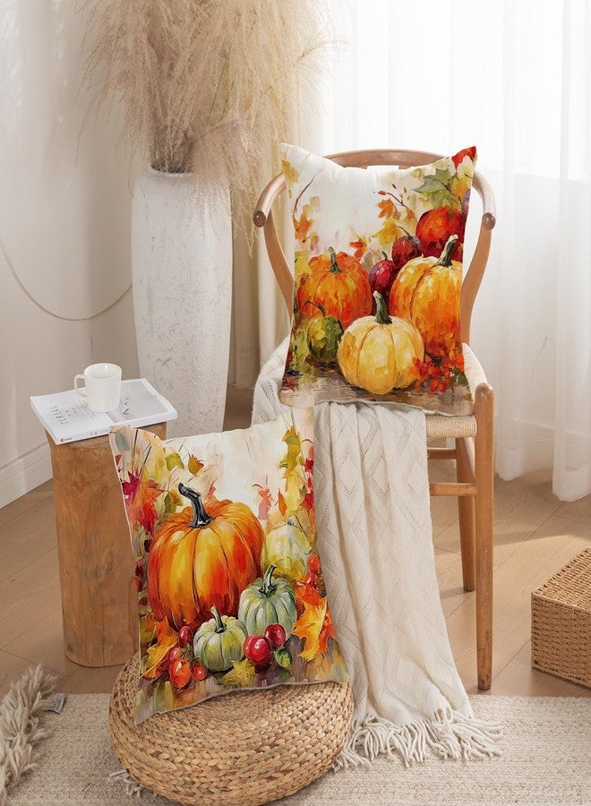 TAJWE Fall Pumpkin Pillow Covers 18x18 Set of 2 Autumn Thanksgiving Harvest Decorations for Sofa Couch Home - Image 2