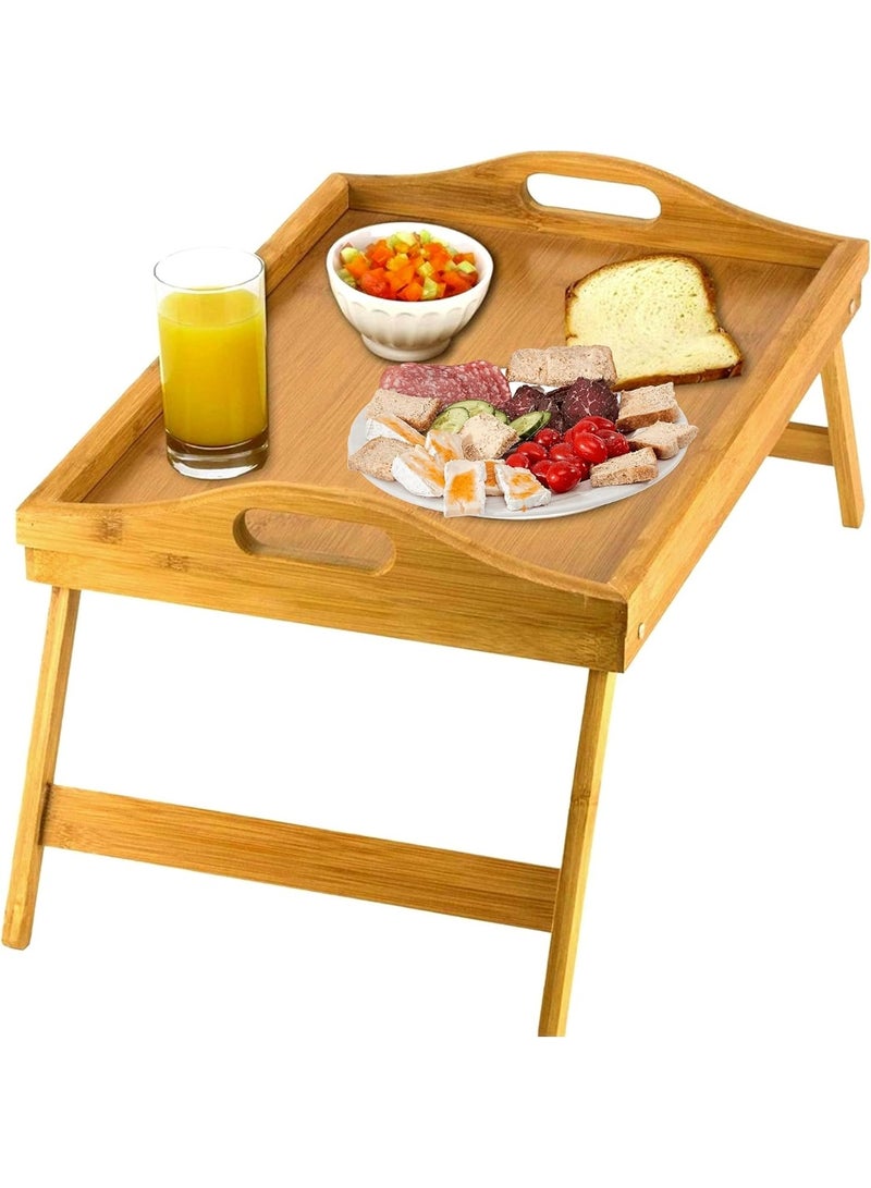 متجر 7 طاولة سرير قابلة للطي من خشب البامبو – صينية إفطار متعددة الاستخدامات مع مقابض وأرجل قابلة للطي - Image 4