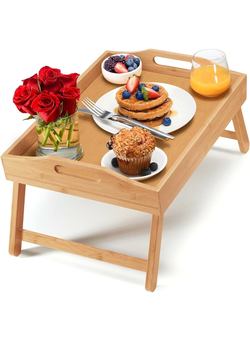متجر 7 طاولة سرير قابلة للطي من خشب البامبو – صينية إفطار متعددة الاستخدامات مع مقابض وأرجل قابلة للطي - Image 1
