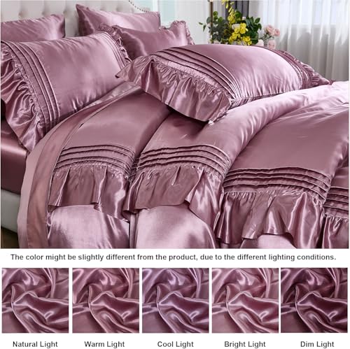 Bedbay Luxury Satin Comforter Set 8 Pieces Queen Comforter with Sheets Silk Like Satin Bed Set Blush Pink Bedding Bed in a Bag 1 Comforter 4 Pillowcasas 1 Flat Sheet 1 Fitted Sheet 1 Cushion Cove - Image 4