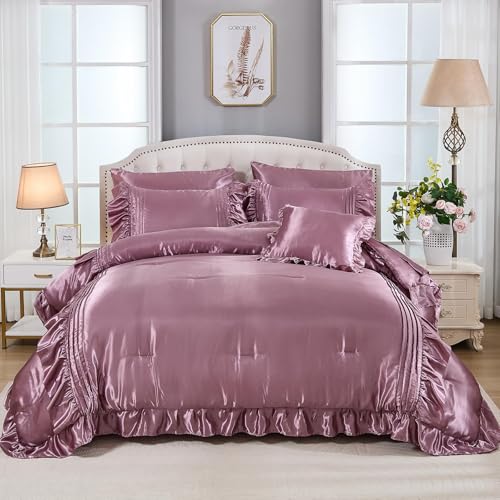 Bedbay Luxury Satin Comforter Set 8 Pieces Queen Comforter with Sheets Silk Like Satin Bed Set Blush Pink Bedding Bed in a Bag 1 Comforter 4 Pillowcasas 1 Flat Sheet 1 Fitted Sheet 1 Cushion Cove - Image 2