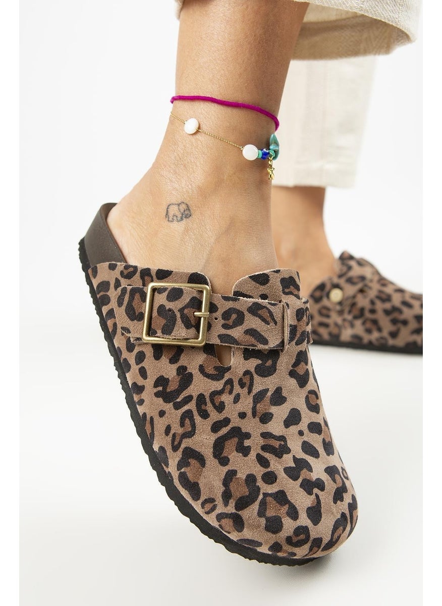 Manijero Zeta Leopard Women's Leather Leather Belt Buckle Sabo Mink Slippers  - Image 2
