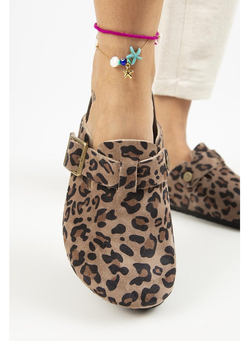 Manijero Zeta Leopard Women's Leather Leather Belt Buckle Sabo Mink Slippers  - Image 3