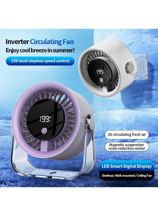 ECLux Rechargeable USB Desk Fan, Quiet Table Fan with Turbo Airflow, 199 Speeds, Digital Display, 90° Rotating, Small Battery Desktop Fans for Bedroom Home Office Travel - Image 3