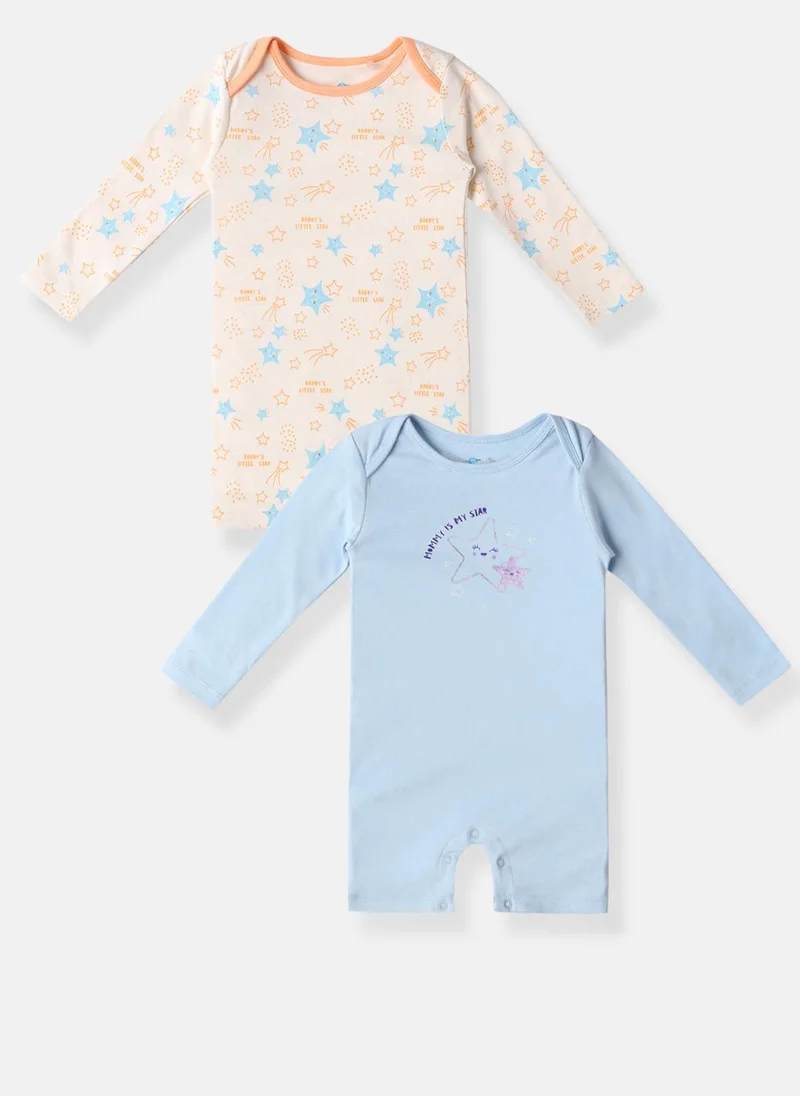 Nautinati Nautinati Infants' Pack of 2 Soft Cotton Printed Rompers With Snap Buttons