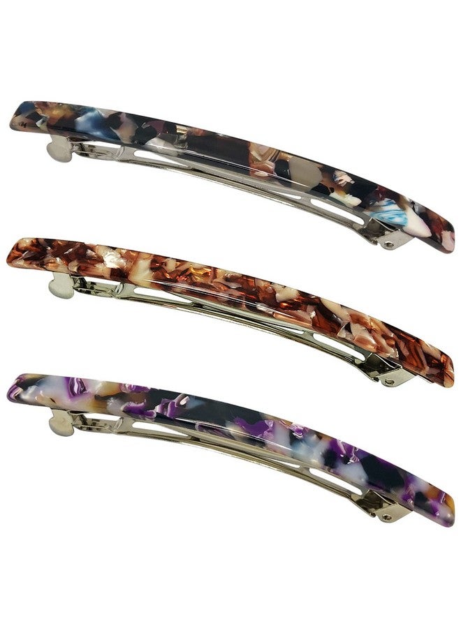 HYFEEL Yfeel Long French Hair Barrettes 4 Inch Large Hair Clips For Women Thick Hair Automatic Clasp Clamp Pins Resin Nonslip Grip Ponytail Holders Stylish Hair Accessories 3 Pack (Brown Black Purple) - Image 1