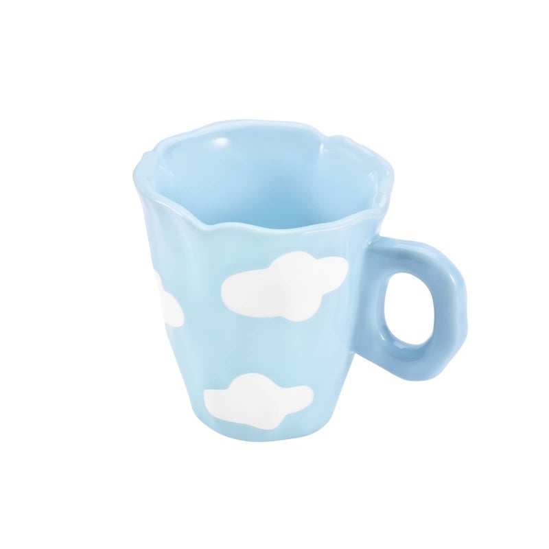 Koythin Ceramic Coffee Mug Handpainted Irregular Novelty Coffee Cup for Office and Home 10 oz300 ml for Latte Tea Milk Blue Sky and White Clouds