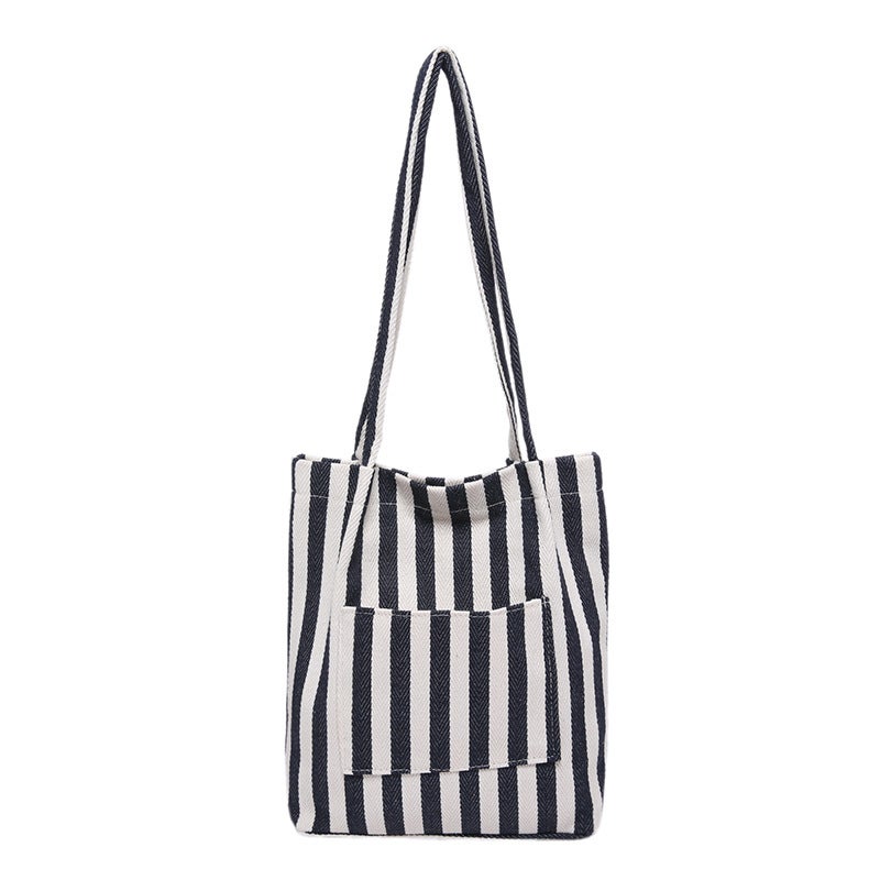 Niche Artistic Holiday Casual Casual Lazy Style Shopping Bag Canvas Bag Large Capacity Striped Tote Bag Women'S New - Image 1
