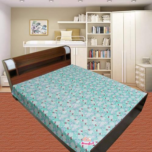 Nonibud Waterproof Plastic Mattress Protection Sheet for Baby and Adult - Double Bed/King Size - 7.5 x 6.5 feet (Sea Green Teddy) - Image 2