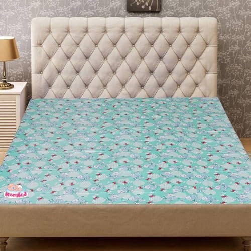 Nonibud Waterproof Plastic Mattress Protection Sheet for Baby and Adult - Double Bed/King Size - 7.5 x 6.5 feet (Sea Green Teddy) - Image 1
