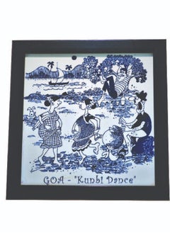 GOA2GULF Goa2Gulf Azulejos Hand Painted Baked Tile Black&White Frame - Kunbi Dance 17 x 17 cm 