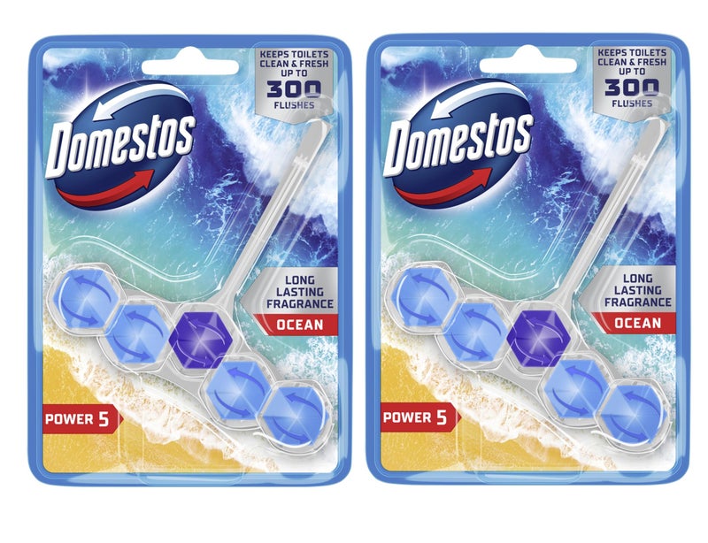 Domestos Power 5 Ocean Toilet Rim Blocks 2x 50 g Toilet Freshener with Long-Lasting Fragrance Clean and Freshen for up to 300 Flushes - Image 4