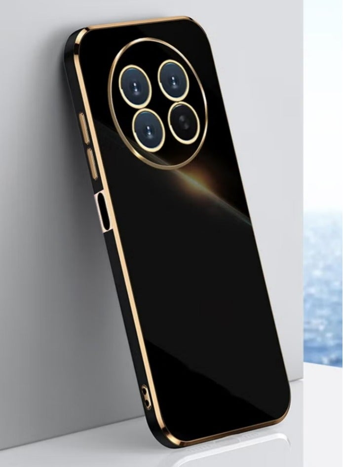 Case Cover For realme 12 5G/ Realme 12x 5G , Luxury Plating Soft Back Cover, Raised Full Camera Protection, Slim Thin TPU Mobile Phone Case Black