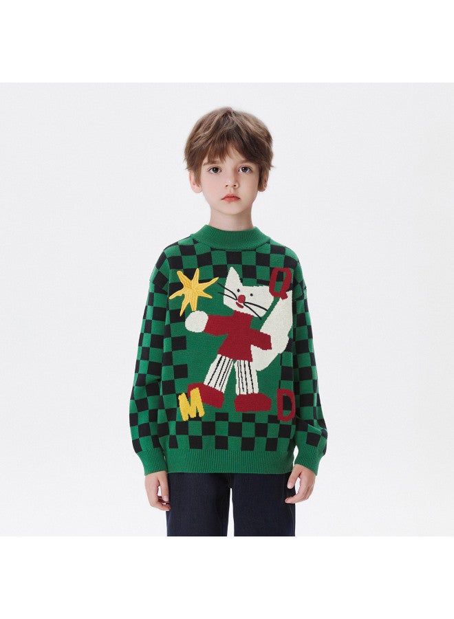 مكد معطف صبيان Mqd الشتوي بنمط مربعات كارتوني بجاكار نصف قلابة - Image 4