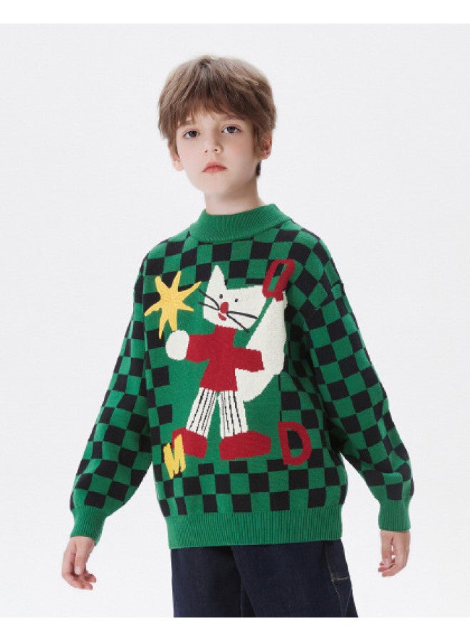 مكد معطف صبيان Mqd الشتوي بنمط مربعات كارتوني بجاكار نصف قلابة - Image 1