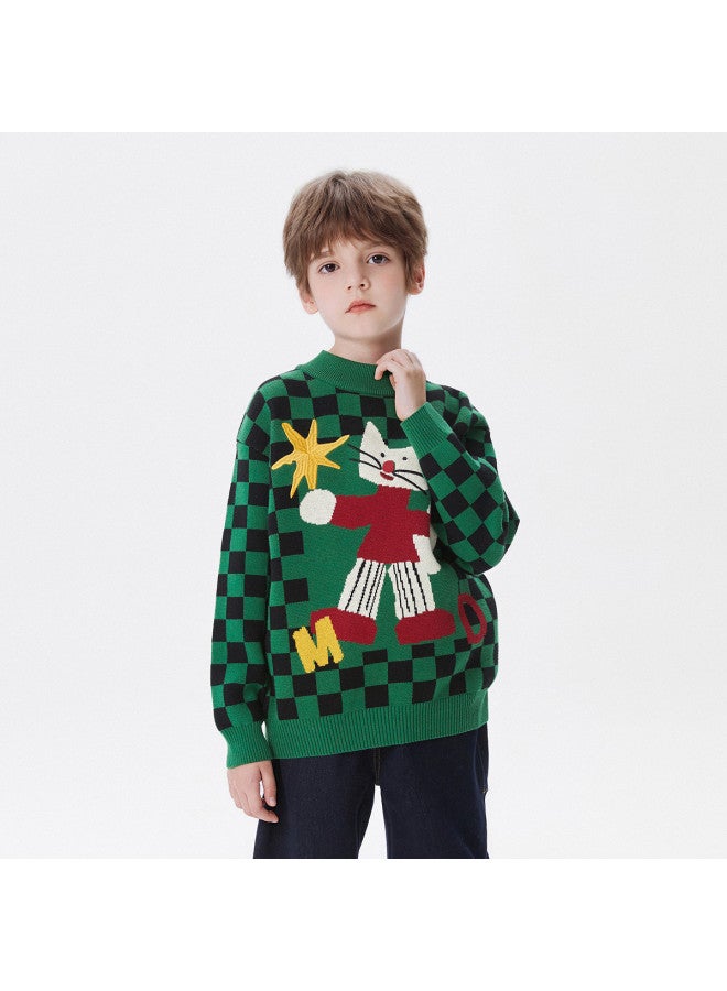 مكد معطف صبيان Mqd الشتوي بنمط مربعات كارتوني بجاكار نصف قلابة - Image 3