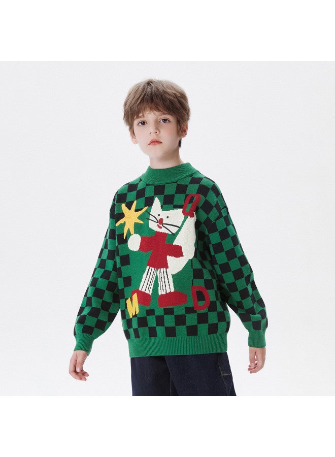 مكد معطف صبيان Mqd الشتوي بنمط مربعات كارتوني بجاكار نصف قلابة - Image 2