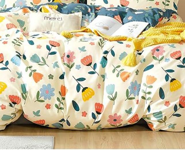 DECOMIZER Super Soft Glace Cotton King Size AC Comforter II Blanket II Duvet for Double Bed with 1 Flat Bedsheet and 2 Pillow Cover 4 Piece Comforter Set Yellow Multi - Image 2