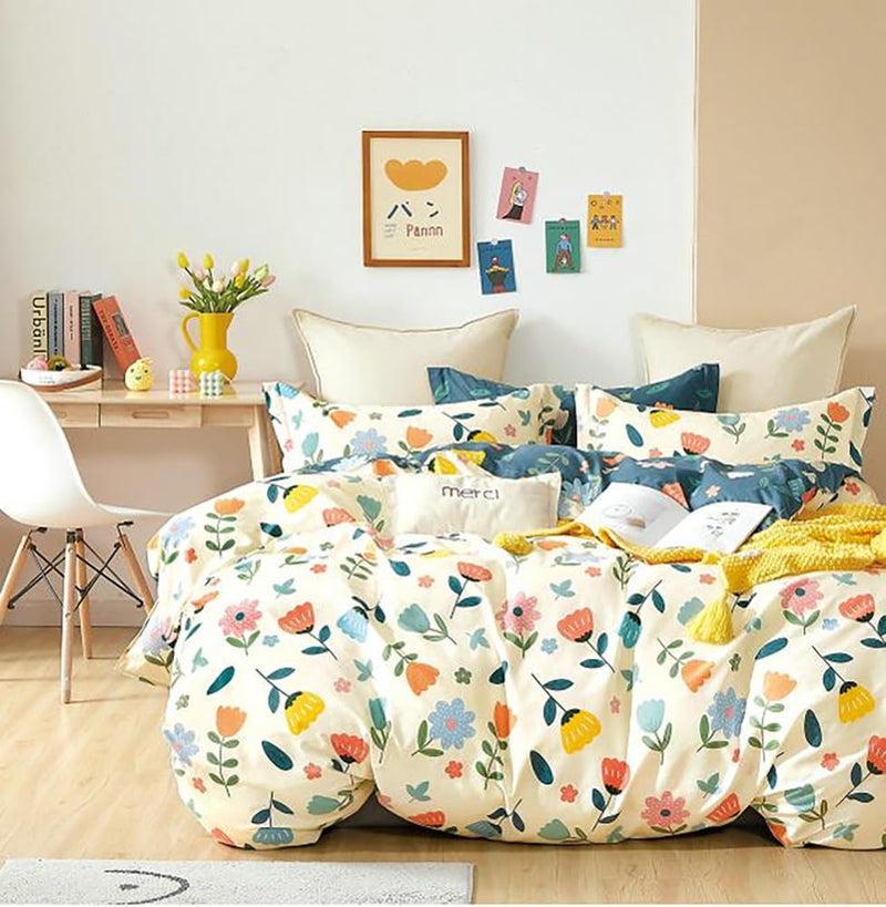 DECOMIZER Super Soft Glace Cotton King Size AC Comforter II Blanket II Duvet for Double Bed with 1 Flat Bedsheet and 2 Pillow Cover 4 Piece Comforter Set Yellow Multi - Image 1