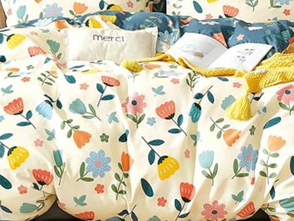 DECOMIZER Super Soft Glace Cotton King Size AC Comforter II Blanket II Duvet for Double Bed with 1 Flat Bedsheet and 2 Pillow Cover 4 Piece Comforter Set Yellow Multi - Image 4