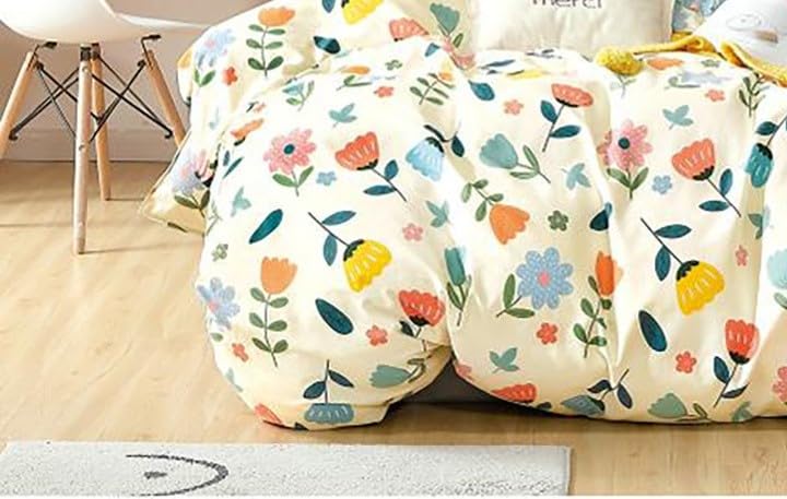 DECOMIZER Super Soft Glace Cotton King Size AC Comforter II Blanket II Duvet for Double Bed with 1 Flat Bedsheet and 2 Pillow Cover 4 Piece Comforter Set Yellow Multi - Image 3